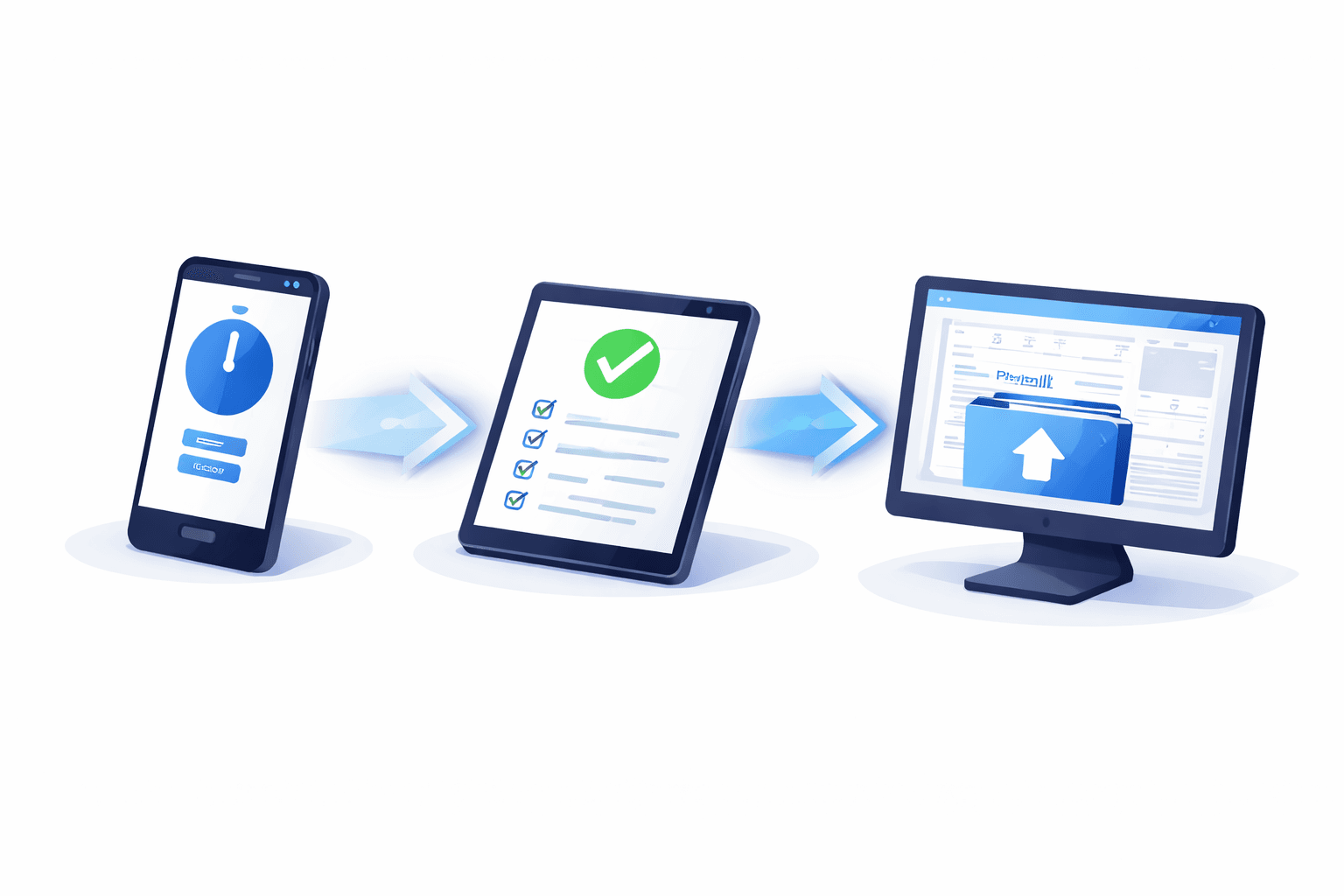 Illustration of a three-step digital approval workflow from field entry to supervisor review to payroll export