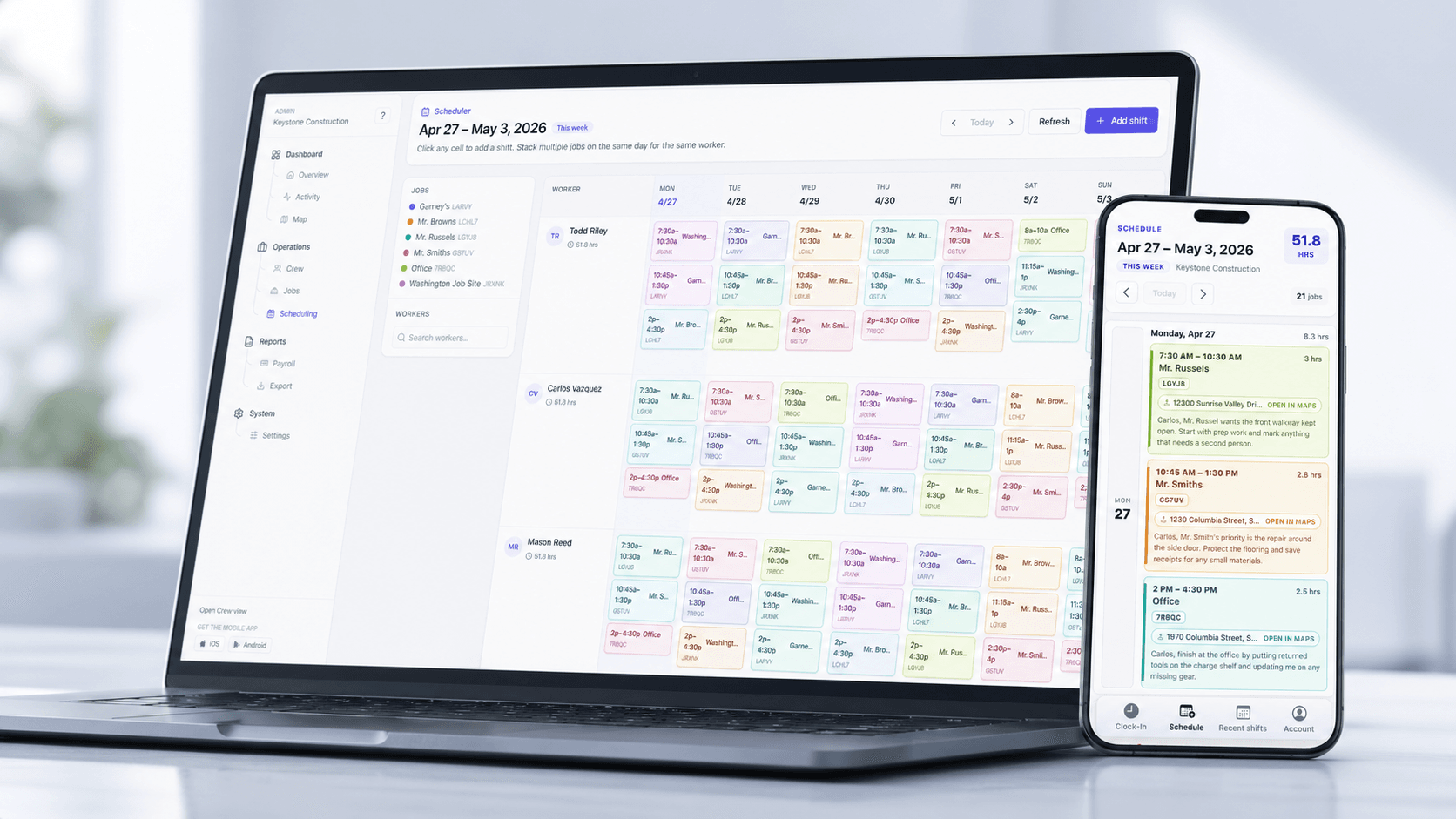 Crewtrace scheduling dashboard with crews assigned across the week